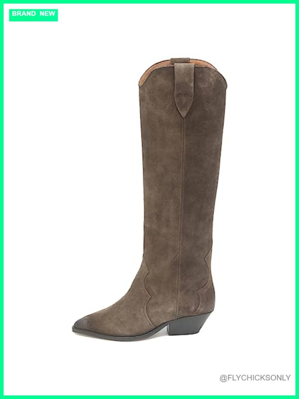 Women's Western Cowboy Knee High Suede Boots Pointed Toe Chunky Low Heel Pull On